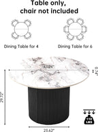 NORDICANA 47 Inch Round Dining Table, Modern Kitchen Dinner Table for 4–6 People, MDF Core, Two-Part Wood Table Top White with Black Strip Columns Base, Table only