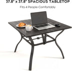 Patio Outdoor Dining Table, Wood-Grain Patio Square Table with Umbrella Hole, All-Weather Metal Dining Table for Party, Lawn & Garden (37.8“ x 37.8”) Black
