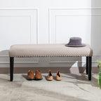 DUHOME Upholstered Entryway Bench, Fabric Bedroom Bench Ottoman Bench End of Bed Bench Dining Bench with Nailhead Trim Wooden Legs for Living Room Dining Room, Cream