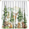 Woodland Curtains Nursery Wildlife Theme, Rustic Watercolor Forest Animal Hedgehog, Rabbit, Fox, and Deer Print, Blackout Window Drapes for Baby Girls Boys Bedroom Living Room, 2 Panels W42xL45 Inch