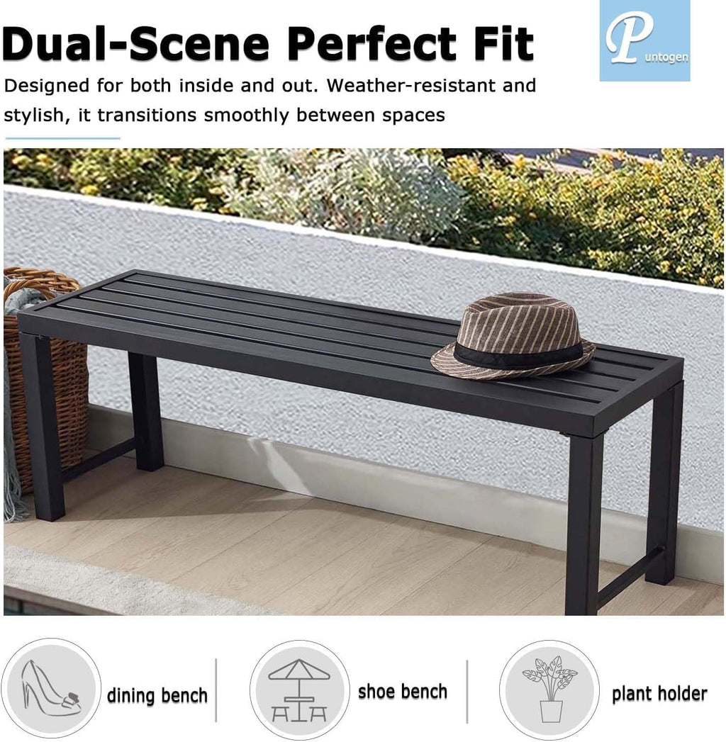 Black Outdoor Bench, Outdoor Metal Backless Bench Set of 2, 46" Patio Garden Bench for Outdoor, All Wheather Outdoor Bench for Garden, Backyard, Porch, Black