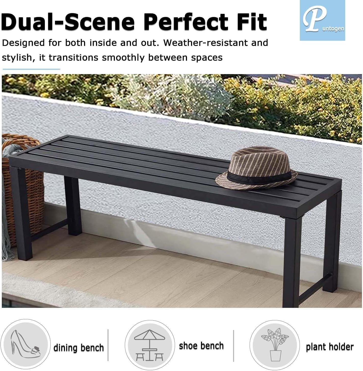 Black Outdoor Bench, Outdoor Metal Backless Bench Set of 2, 46" Patio Garden Bench for Outdoor, All Wheather Outdoor Bench for Garden, Backyard, Porch, Black