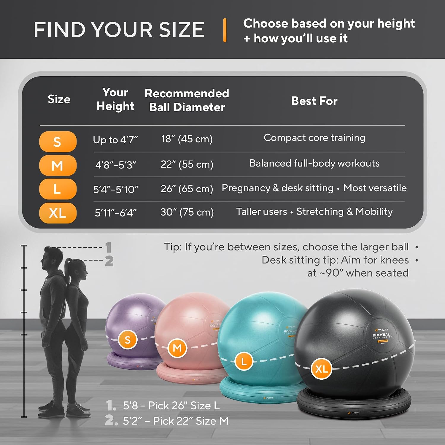 Yoga Exercise Ball Chair for Office Desk with Base, Ideal for Pregnancy, Birthing, Stability Exercises & Fitness. Swiss Stability Birth Ball for Labor, Gym & Workouts.
