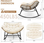 RADIATA Rocking Egg Chair Outdoor, Oversized Papasan Rocker with Cushion, 450 lbs Extra Wide Rocking Lounge Chairs, PE Wicker Big Comfy Sturdy Recliner Glider for Patio Porch Garden Living Room Beige
