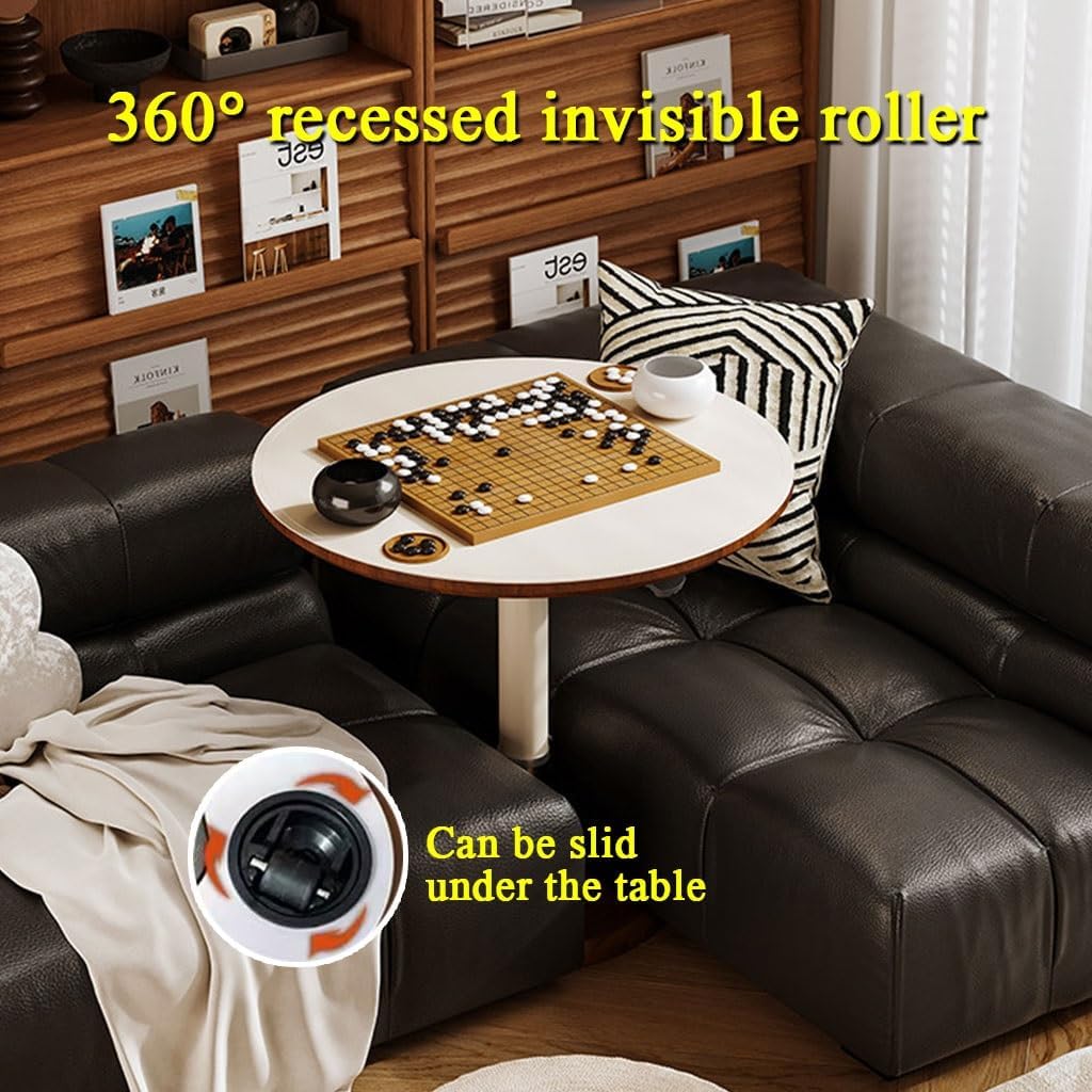 YCKEGEW TV Tray Side Table for Couch,360° Swivel Adjustable Height End Table Laptop Desk Round Snack Table for Sofa, Bed or Chair, Accent Pedestal Table(White Leather)