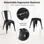 COSTWAY 18 Inch Dining Chair Set of 4, Industrial Vintage Stackable Metal Chairs, Armless Counter Bar Chairs with High Backrest for Home, Kitchen and Cafe Bar Use