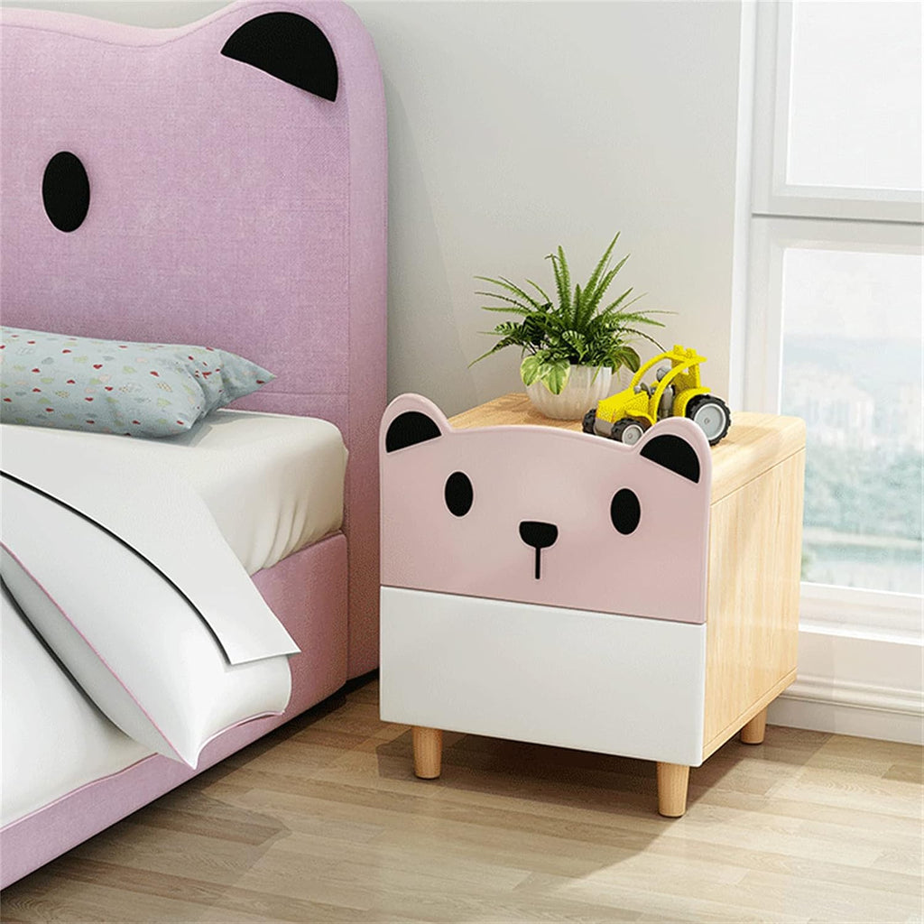 Children'sBedsideTableWood,ModernMinimalistNarrowNightstandForBedroom,BedsideCabinet2Drawer,SmallCartoonBearBedsideCabinetStorageCabinet40X35X51CM(Color:Pink) Needed