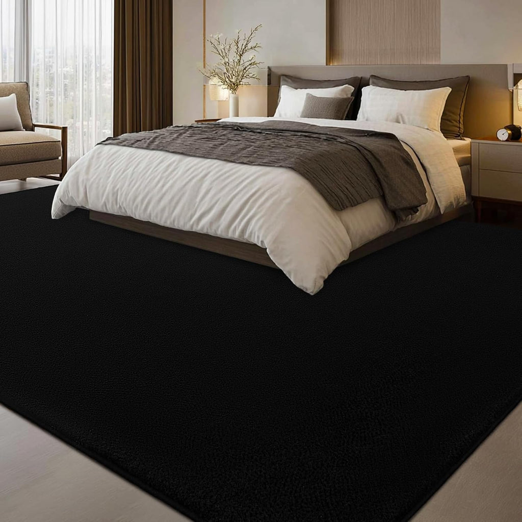 qulint Black Rug for Living Room, 8x10 Washable Rug for Bedroom with Thickened Memory-Foam, Modern Minimalist Large Carpet Solid Comfy Non Slip Carpet for College Dorm Dining Room Classroom Home Decor