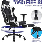 HCY High Back Gaming Chair Ergonomic Racing Style Gaming Chair with Footrest, Headrest and Lumbar Support Height Adjustable PU Leather Office Chair for Adults, White