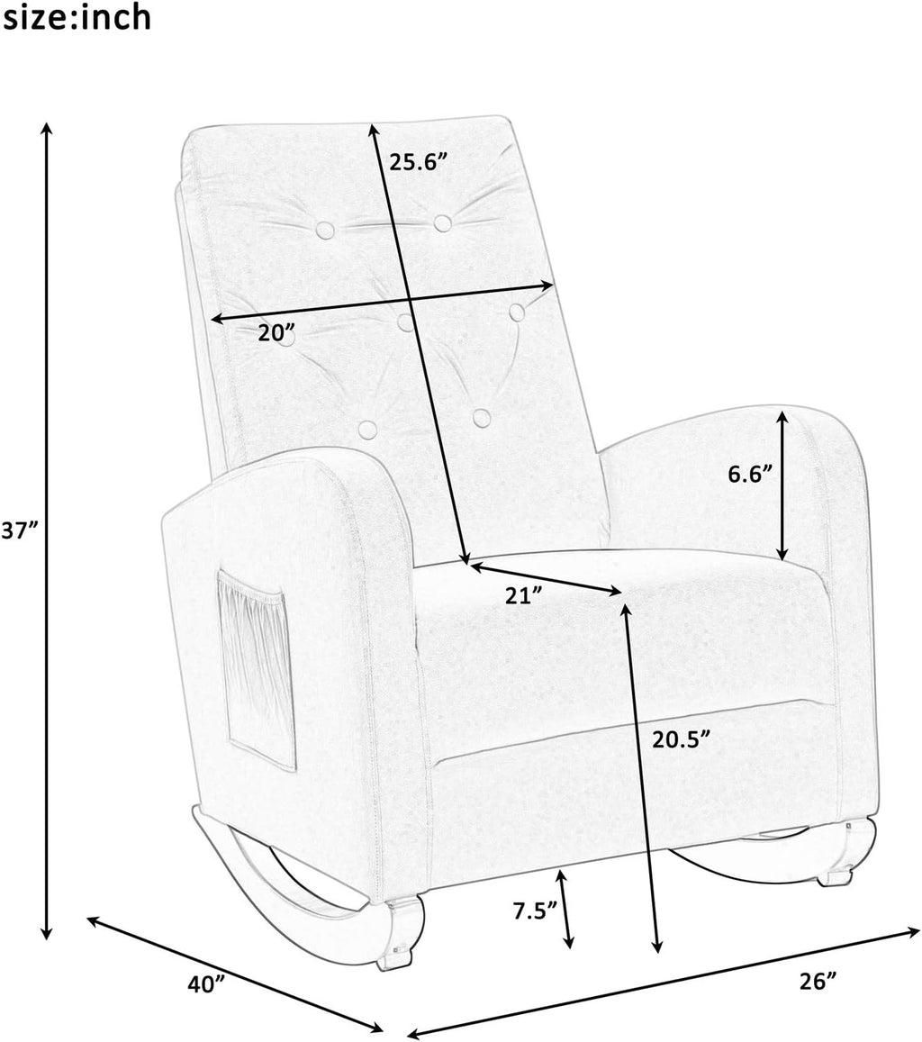 Dolonm Rocking Chair Mid-Century Modern Nursery Rocking Armchair Upholstered Tall Back Accent Glider Rocker for Living Room (Grey - Velvet)