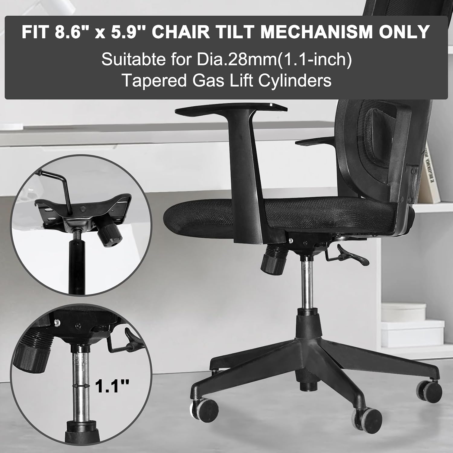 MySit Heavy Duty 300 LBs Office Chair Tilt Mechanism Replacement Parts, 5.9'' x 8.6" Mounting Holes Tilt Control Mechanism(Not Standard Dimension)