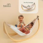 GiggleNest by BulGreco - Kids Foldable Hammock Swing for Toddler Fun, Nap, Play, Sleep. Wooden with Unique 2 Way Swinging Motion, Children 1.5+ to 6 years, up to 45" and 70lb. Rocker 100% Cotton Cloth