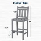 nalone Outdoor Bar Stools Set of 2, HDPE Tall Adirondack Chairs Bar Chairs, Weather Resistance Bar Height Chair for Balcony, Garden, Yard, Backyard (Grey, Bar Chairs Set of 2)