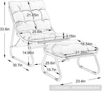 Patio Outdoor Lounge Chair with Ottoman, Armless Lounge Chair with Black Metal Frame & Cushion, Corduroy Upholstered Tufted Accent Chair with Matching Ottoman for Living Room, Grey