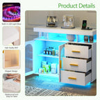 WOOVIVS LED Sideboard Buffet Cabinet with Charging Station, Wine Cabinets with Auto RGB Lighted, Modern Coffee Bar with 3 Drawers for Living Room, Dining Room, Kitchen (White)