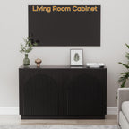 Yechen 55" Black Fluted Sideboard Buffet Cabinet with Arched Reeded Doors, Modern Mid Century Credenza Accent Storage Cabinet with Adjustable Shelves for Living, Kitchen, Entryway