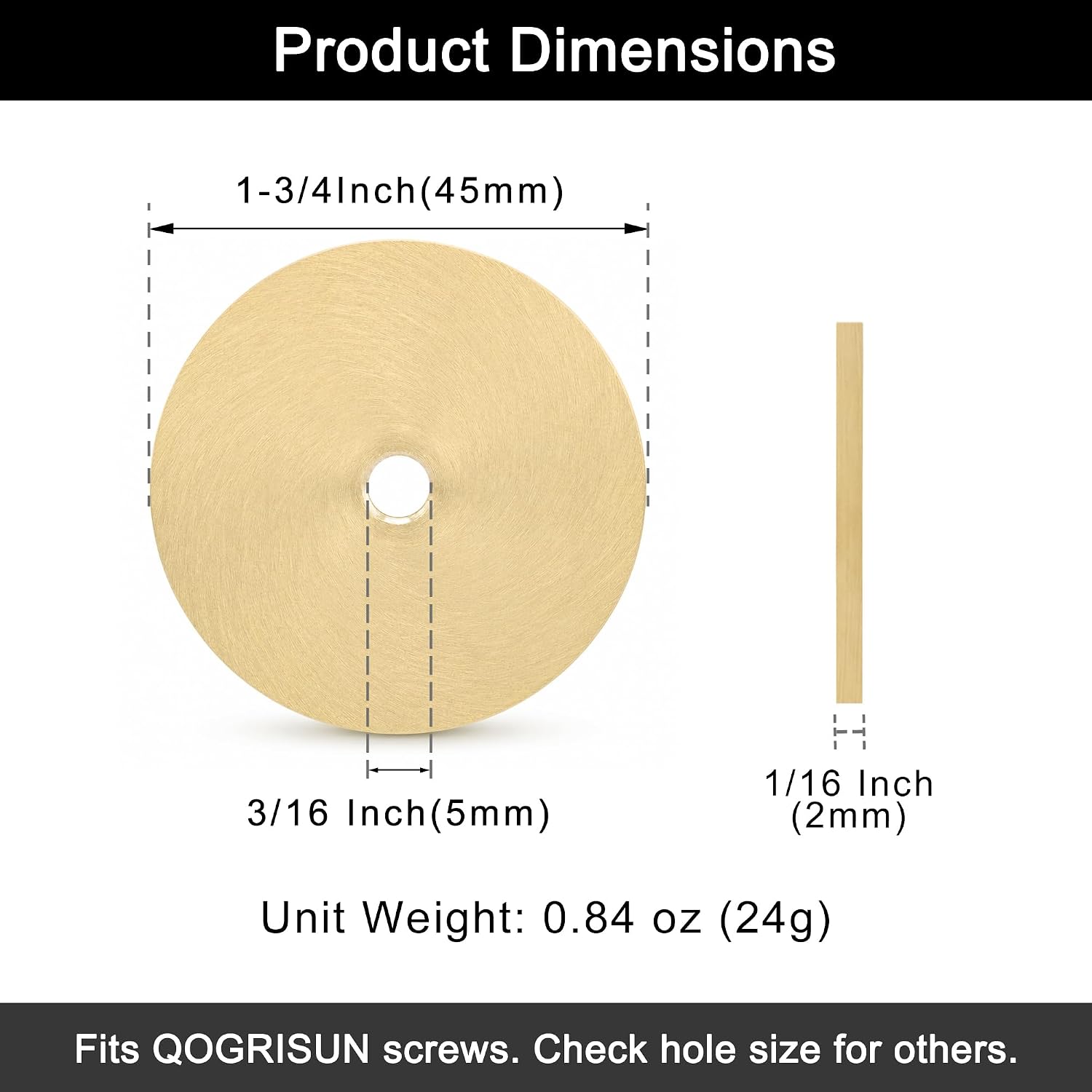 QOGRISUN 1-3/4" Large Solid Brass Cabinet Knob Backplate, Round Fender Washers for Bifold Closet Door Handles, Decorative Flat Metal Washer for Dresser Drawer Restoration (5 Pack)