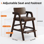 Wooden High Chair for Toddlers & Baby, Adjustable Dining Feeding Chair Grows with Kid, Ergonomic High Chair for Babies, Wipe Clean Skin-Friendly Cushion, for Home & Restaurant - Walnut