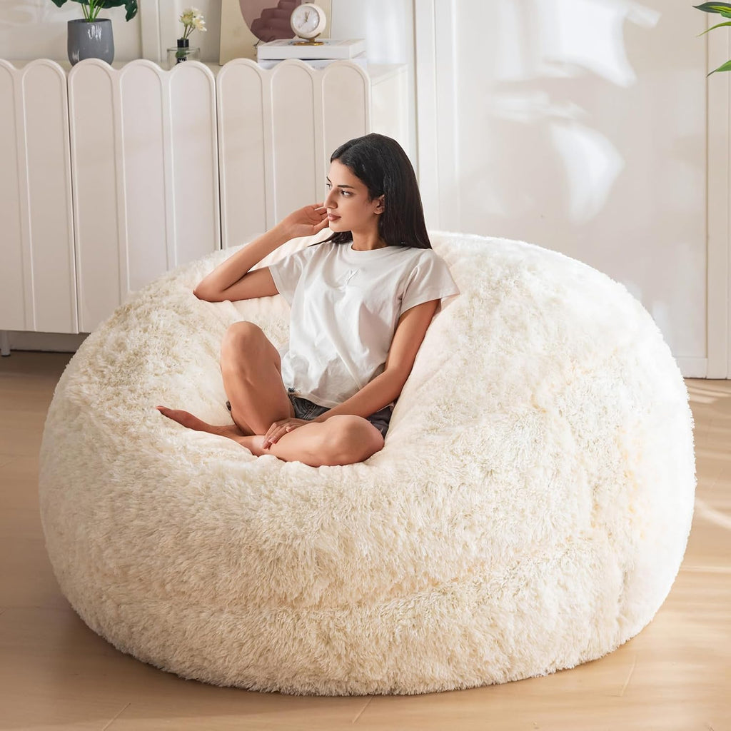 MAXYOYO Bean Bag Chair for Adults, Large 4 ft Bean Bag Chair with Foam Filling, Ultra Soft Fur Lazy Sofa for Living Room Bedroom, Machine Washable Cover