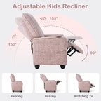 INFANS Kids Recliner, Toddler Lounge Chair with Adjustable Backrest Footrest Side Pockets Cup Holder 90 lbs Load, Velvet Fabric Toddler Couch