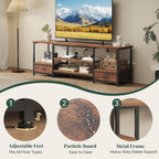 TV Stand for Living Room, Entertainment Center for TVs Up to 75 Inch, Industrial Media Console Table with Charging Station and Storage Drawers for Bedroom, Open Shelves, Rustic Brown