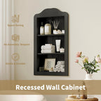 CJL 14'' x 24'' Victorian Recessed Medicine Cabinet, Solid Wood in-Wall Bathroom Cabinet, Wall Niche Shelf, 3-Tier, No MDF, Black