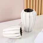 White Gold Ceramic Vase - Small Round Decorative Vase for Table Centerpieces, Wedding Decor, and Home (7.48 Inches Tall)