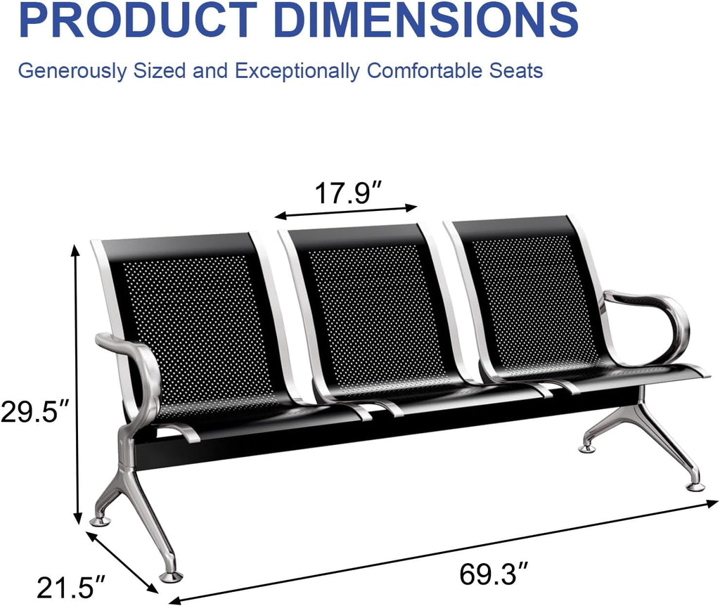 KINTNESS Waiting Reception Chair - Waiting Room Benches Office Chair Guest Heavy Duty Waiting Room Chairs with Arms 3 Seat Salon Barber Bank Hall Airport Furniture