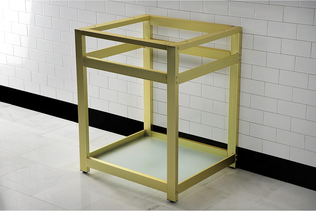 Kingston Brass VSP2522B7 Fauceture 25-Inch x 22-Inch Steel Console Sink Base with Glass Shelf, Brushed Brass