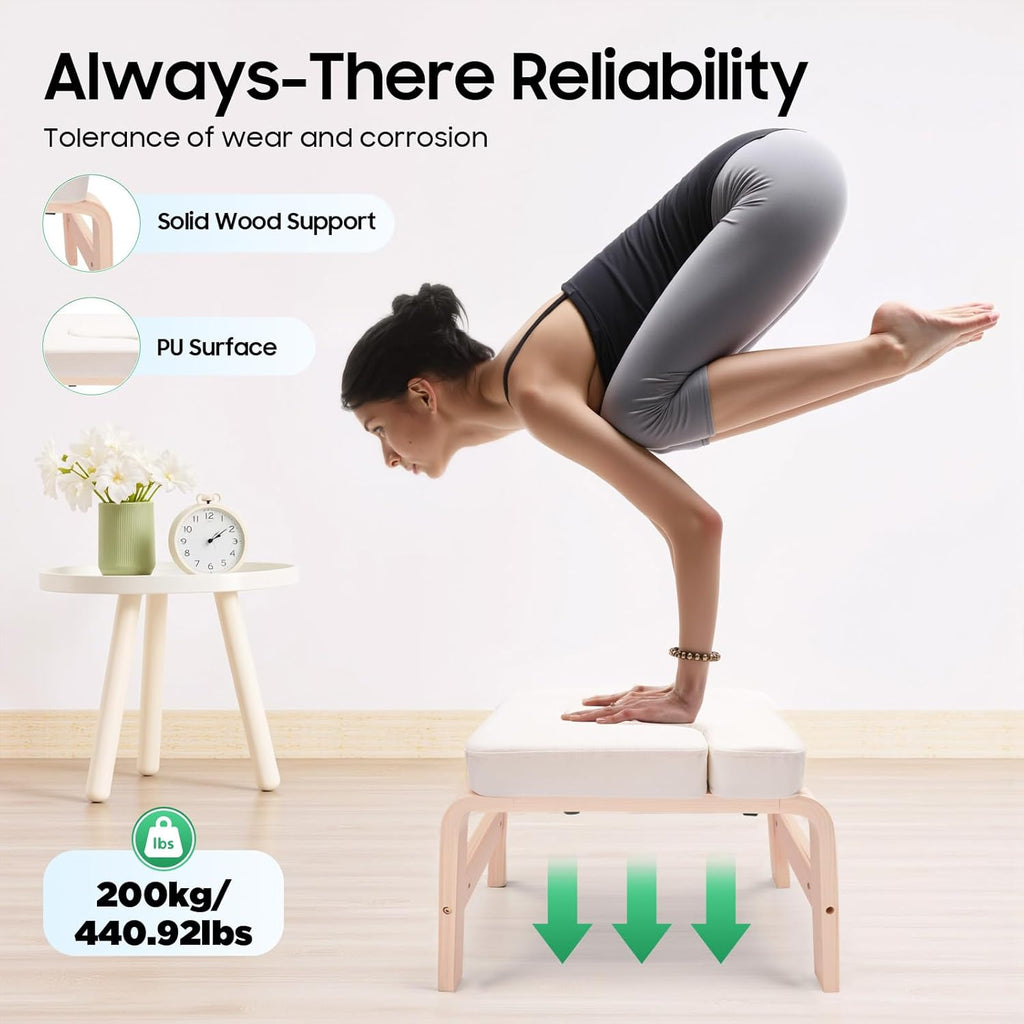 Headstand Bench, Yoga Headstand Bench for Beginners, Feet Up Trainer Inversion Bench with Comfort Cushion, Yoga Chair Shoulder Stand Handstand Tool, Solid Wood Base, 440 lbs Capacity