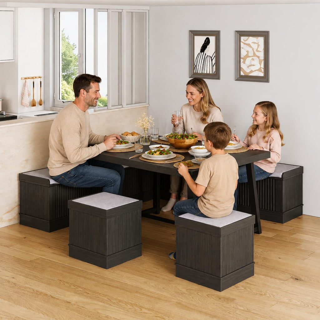 XIAO WEI Corner Dining Table Set, 6-Piece Breakfast Nook Dining Set with Storage Bench and Stools, 47" Banquette Seating for Small Space, Apartment Kitchen & Dining Room, Espresso Brown Wood