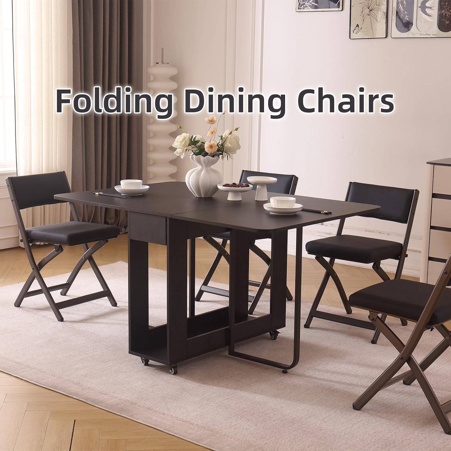 Folding Chairs with Cushion 2 Pack, High-Resilience Foam, Black | 450LBS Capacity, 2-Inch Thick Cushion, 4.7" Folded, Foldable Dining Chairs for Kitchen Dining Room Wedding Office Party