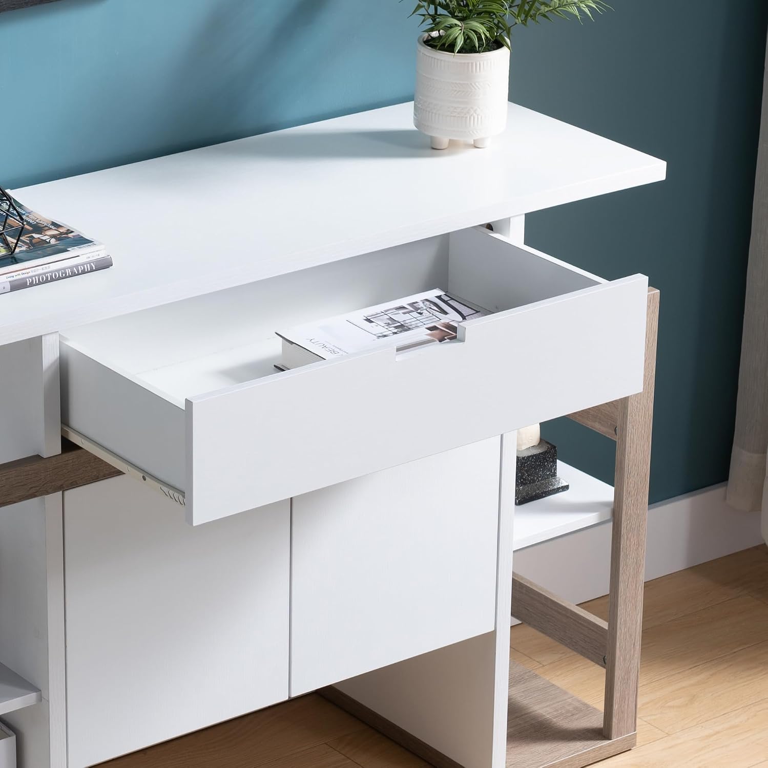 Modern Kitchen Pantry, White Buffet Storage Cabinet with 4 Shelves, Easy to Maintain, for Dining Room