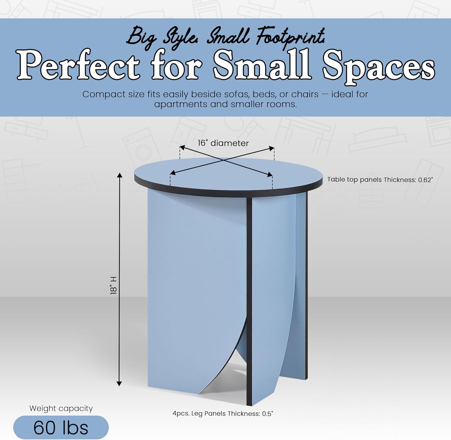 Kings Brand Furniture Zoe Modern Round End Table – Wooden Accent Side Table for Living Room, Bedroom, or Office, Compact Nightstand for Small Spaces (Blue)