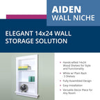 14x24 Aiden Recessed Wall Niche Medicine Cabinet Replacement, in The Wall Bathroom Cabinet Insert Shelf/Shelves, Made in North America, Real Wood, NO MDF, Plain, White