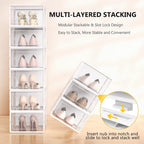Snaxo 12 Pack Large Clear Shoe Storage Boxes, Stackable Modular Plastic Shoe Organizer Front-Opening Door, Ventilated Dust-Proof Sneaker Display Cases Closet and Entryway, White