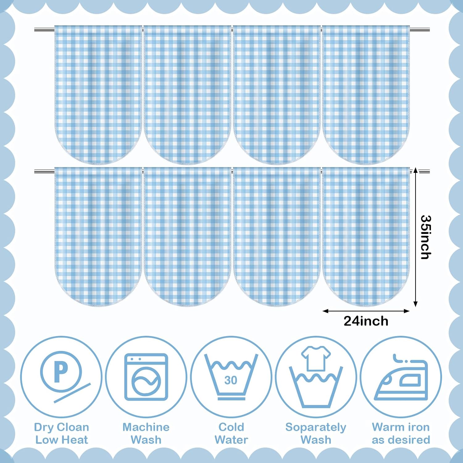 Irenare 8 Pcs Blue Check Plaid School Classroom Curtains Back to Classroom Colorful Curtains for Sunset Soiree Party Decorations Sunset Kindergarten Daycare Primary Bedroom Playroom Room Decor