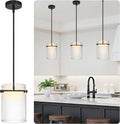 Biewalk Black Pendant Lights Kitchen Island with 10.2" Clear Glass Shade, Adjustable Modern Pendant Lighting Over Sink with LED, Minimalist Hanging Light Fixture for Dining Room Kitchen Bedroom