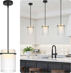 Biewalk Black Pendant Lights Kitchen Island with 10.2" Clear Glass Shade, Adjustable Modern Pendant Lighting Over Sink with LED, Minimalist Hanging Light Fixture for Dining Room Kitchen Bedroom