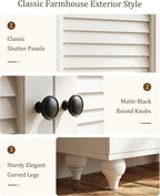 80" Tall Storage Cabinet with Louvered Doors and Adjustable Shelves, Farmhouse Kitchen Pantry Cabinet, Freestanding Storage for Dining Room, Living Room, Home Office, Bathroom, Rustic White
