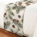 Yukro Brown Pine Cones Bed Runner Scarf, Green Leaves Branch Vintage Linen Twin Bed Scarf Runner, No Fading Decorative Bedding Scarf for Bedroom Hotels Homes and Guestrooms