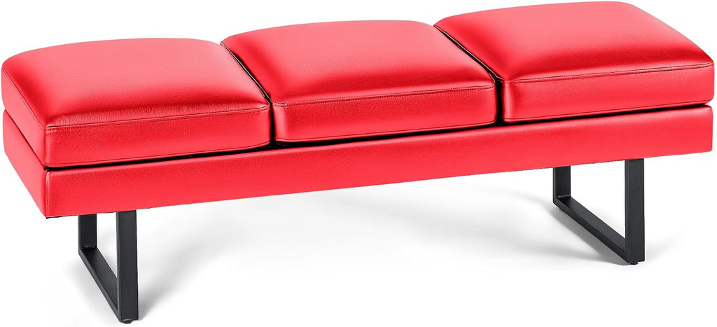 Furmax Waiting Room Chairs Faux Leather Office Guest Chair, 59.6 Inches Conference Room Chairs 3 Seats Upholstered Reception Bench, Lobby Furniture for Salon and Shop, Red