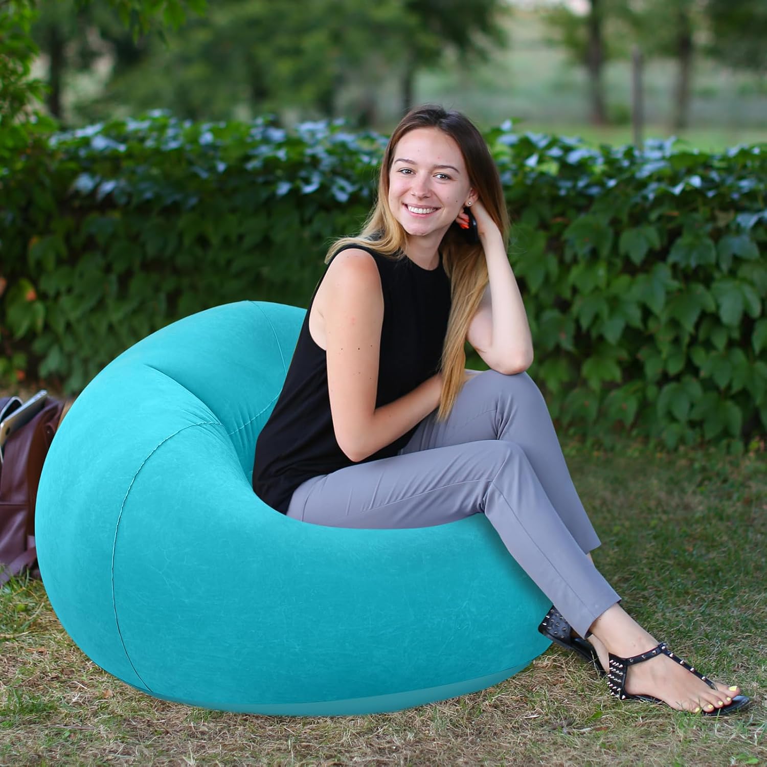 Realspring Inflatable Bean Bag Chairs,Pink,Lake Blue,2 Pcs | Outdoor Blow Up Chairs for Adults, Movie Night Seating, Portable Lazy Sofa Loungers, Backyard Camping Couch