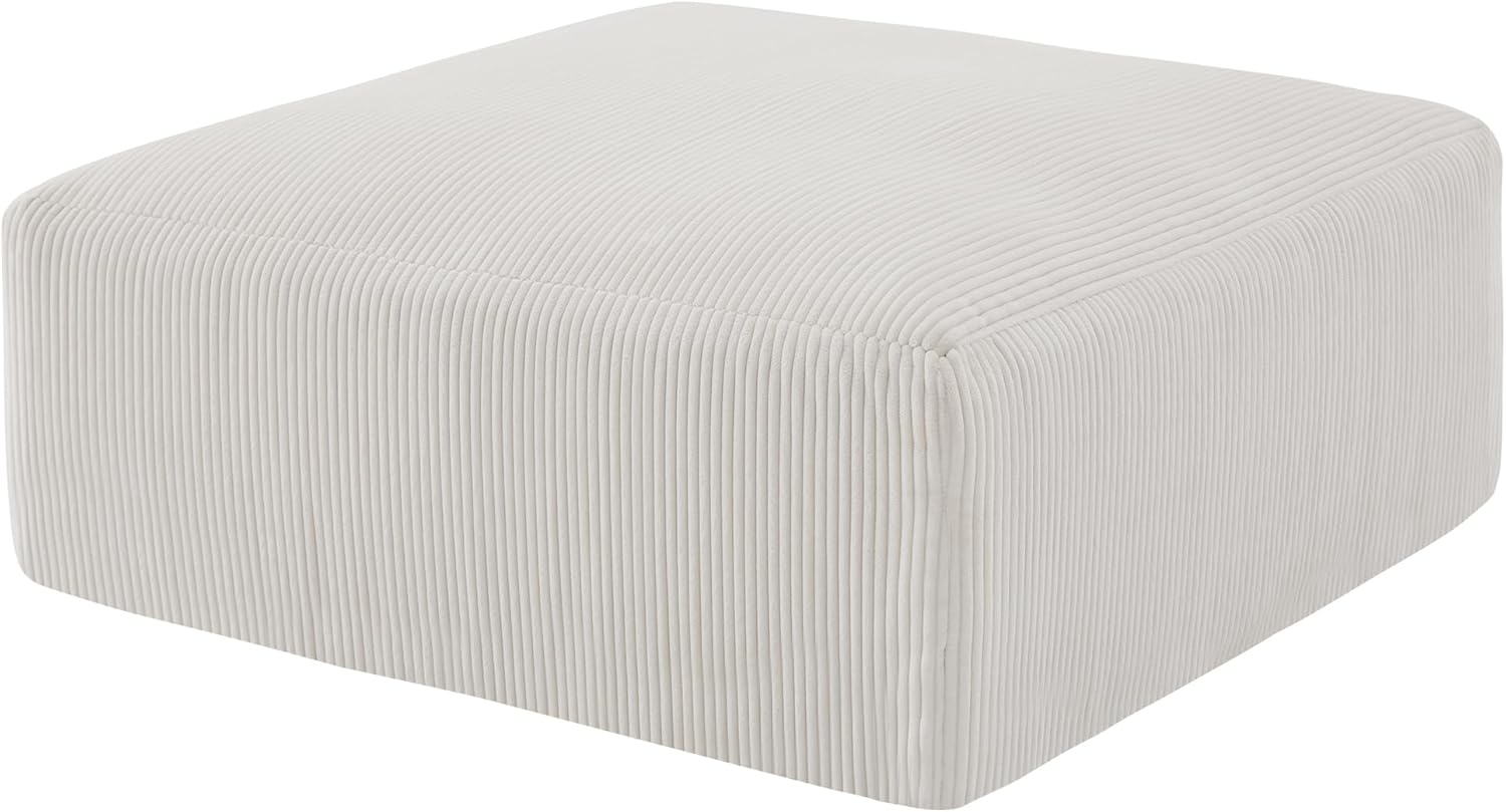 Gericco 113" Modular Sectional Couch, Cloud Boneless Sofa with Deep Seats, Upholstered Corduroy Square Stuffed Ottoman Pouf, 40 * 40 Inch Furry & Fluffy Movable Foot Stool for Living Room, Beige