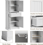 ChooChoo 51" H Tall Bathroom Floor Cabinet, Modern Bathroom Storage Cabinet with Drawer and Adjustable Shelves, Freestanding Kitchen Pantry Cupboard with 4 Doors for Living Room, White