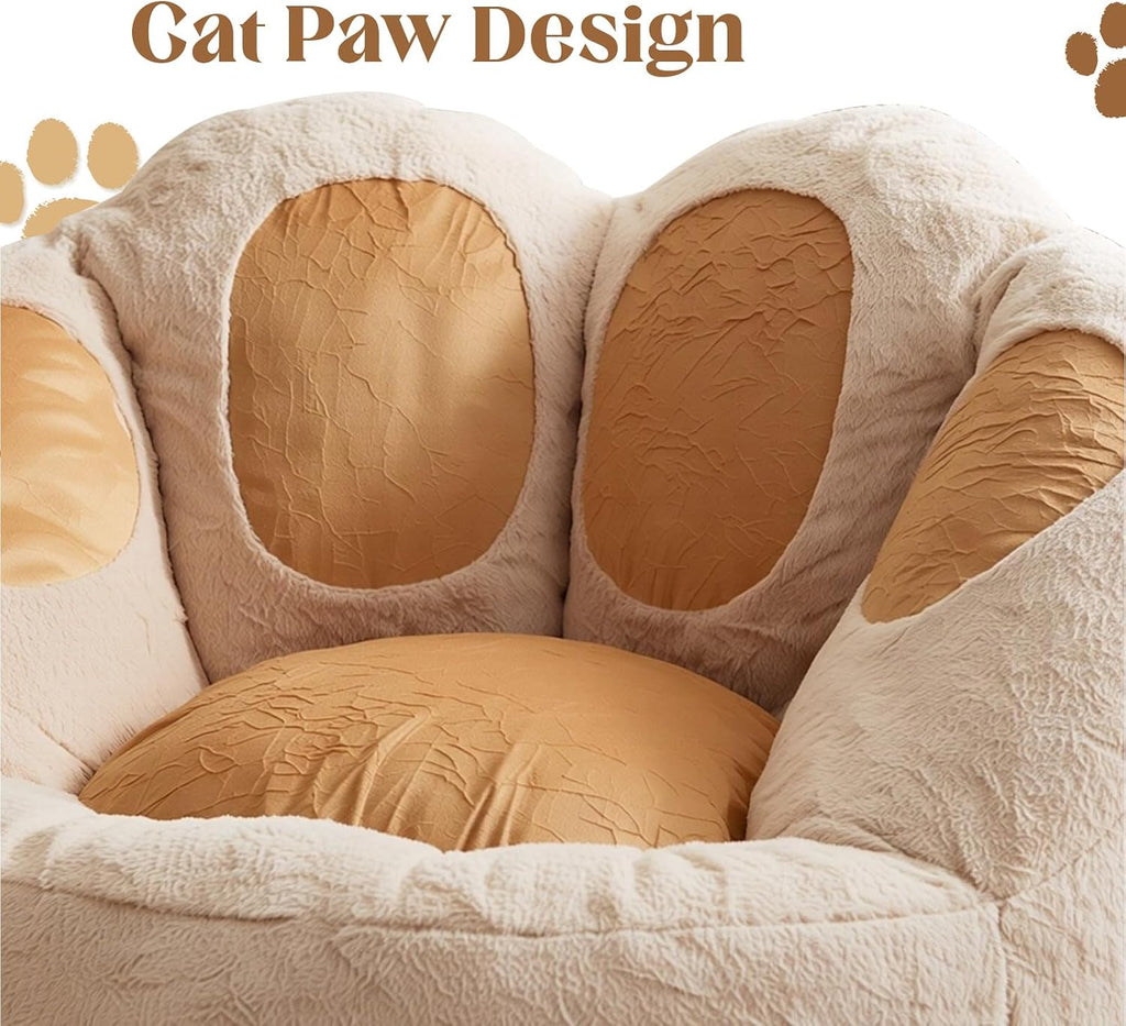 Achicsofar Bean Bag Chair for Adults Teens, Giant Faux Fur Beanbag Chairs | Cat's Paw Shape, Memory Foam Filled, Beige, Accent Floor Sofa, for Reading, Gaming, Relaxing, in Living Room, Bedroom, Dorm