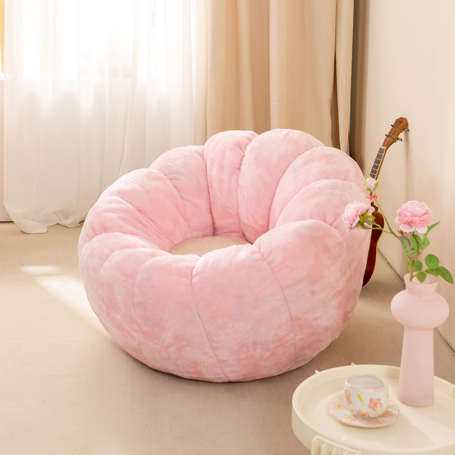 Pumpkin Bean Bag Sofa Chair, Bean Bag Chair with Filler for Teens, Kids, Toddler, Comfy and Lazy Sofa for Dorm, Apartment, Living Room and Bedroom, Pink