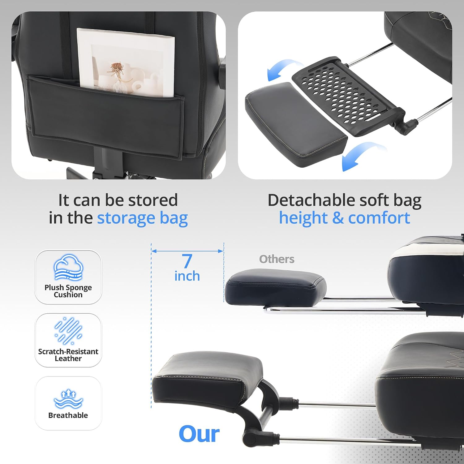 Desk Computer Gaming Chair - Ergonomic Game Office Chair with Extended Footrest and Massage Lumbar Support, Home Gamer Video Game Chairs with Spring Cushion for Adults (Pro Black Leather)