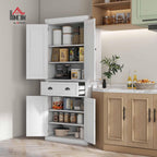 HOMCOM 72" Kitchen Pantry Cabinet, Freestanding Tall Storage Cabinet, Traditional Kitchen Cabinet with 4 Doors, Drawer and 3 Adjustable Shelves for Dining Room, White