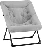 Comfy Saucer Chair for Adults, Soft Faux Fur Bedroom Chair, Accent Dorm Chairs, Flexible Living Room Reading Chairs, Oversized Folding Seat for Teens, X-Large, Grey